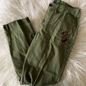 Army Green Jeans with Floral Decal